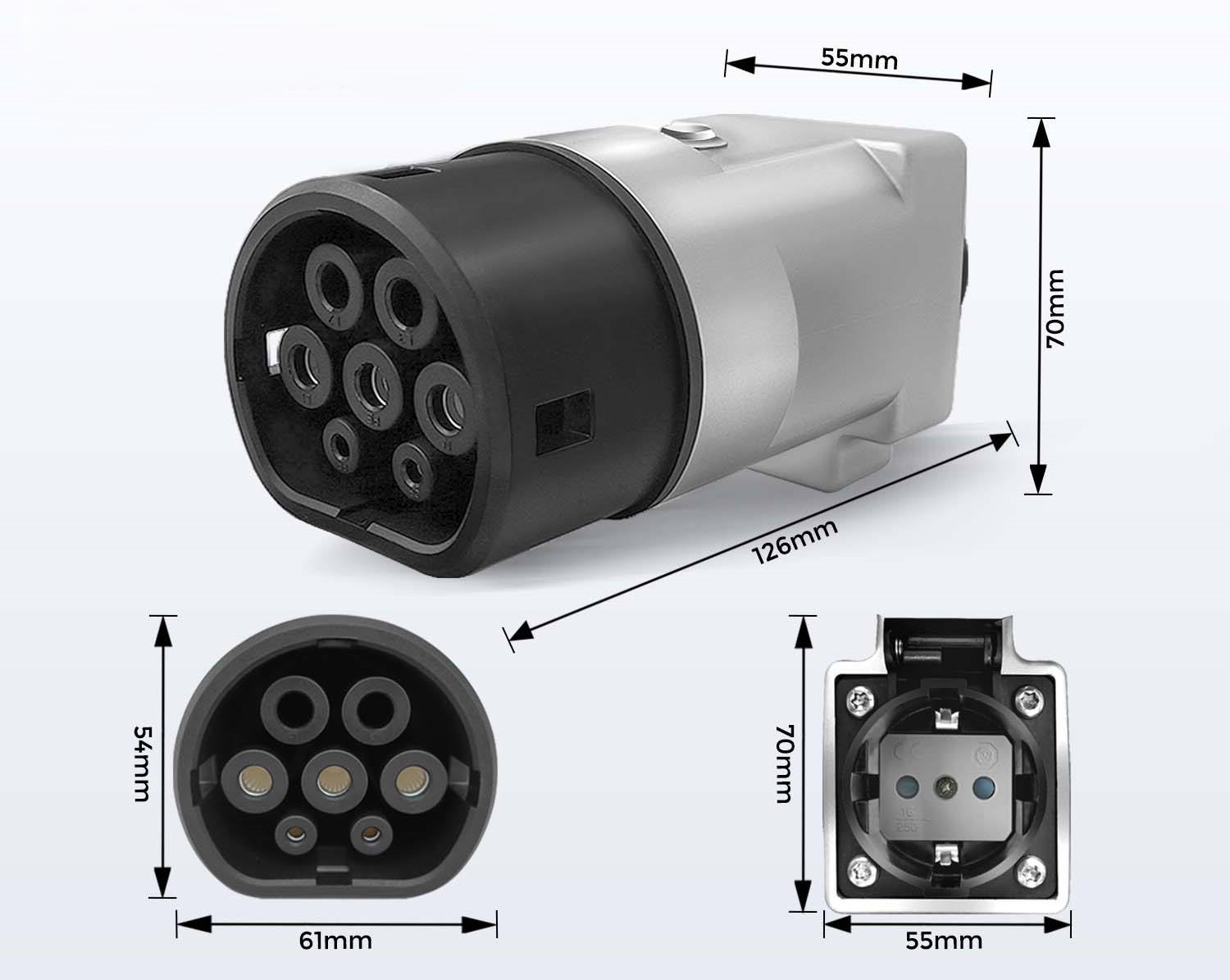 ADAPTADOR V2L DE DESCARGA TYPE 2 (CAR SIDE) – TOMADA SCHUKO P/ HYUNDAI, KIA, KGM E XPENG