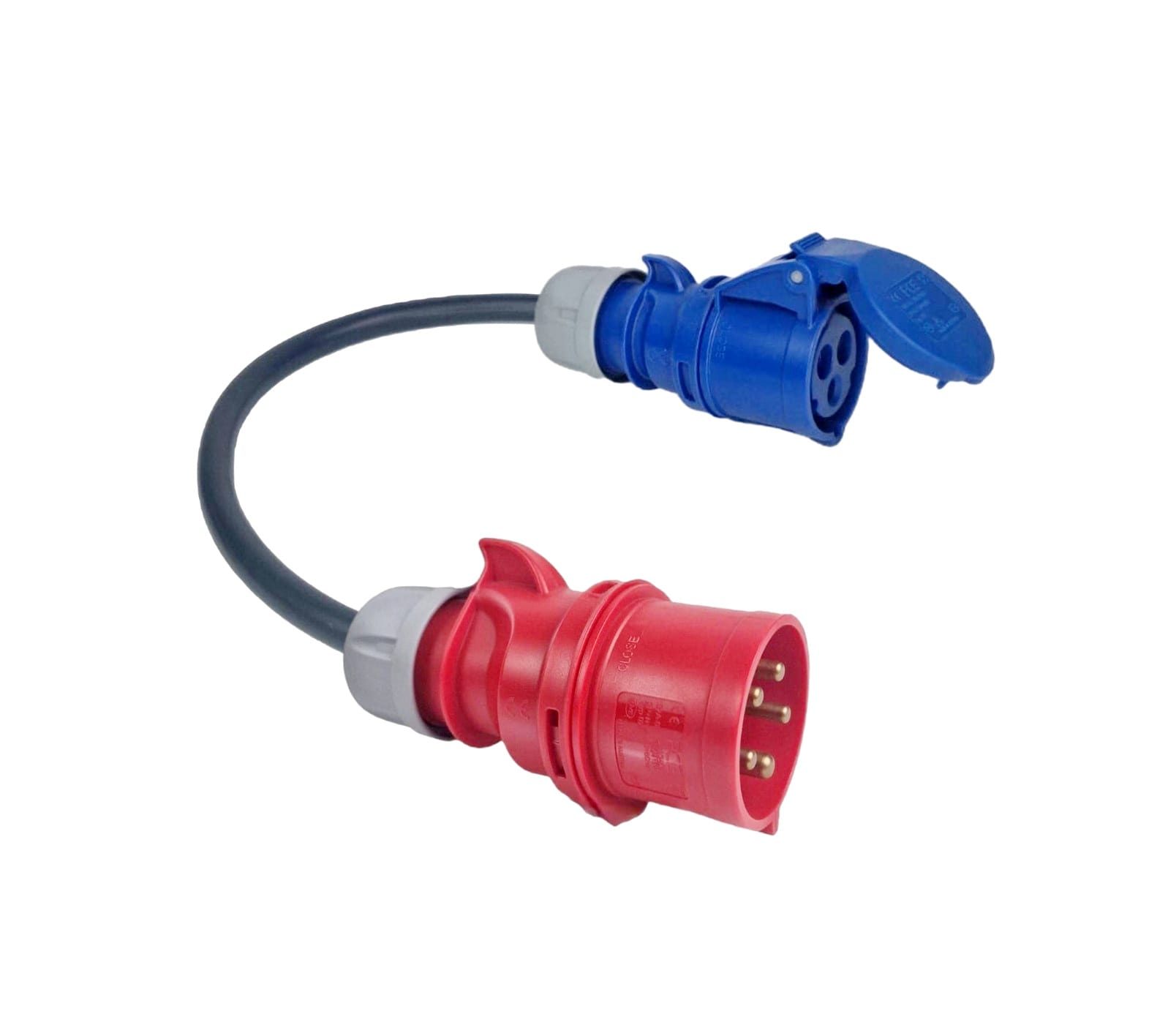 ADAPTARDOR CEE 16A MONOFÁSICO - (3.7KW) FÊMEA - CEE 32A TRIFÁSICO - (22KW) MACHO
