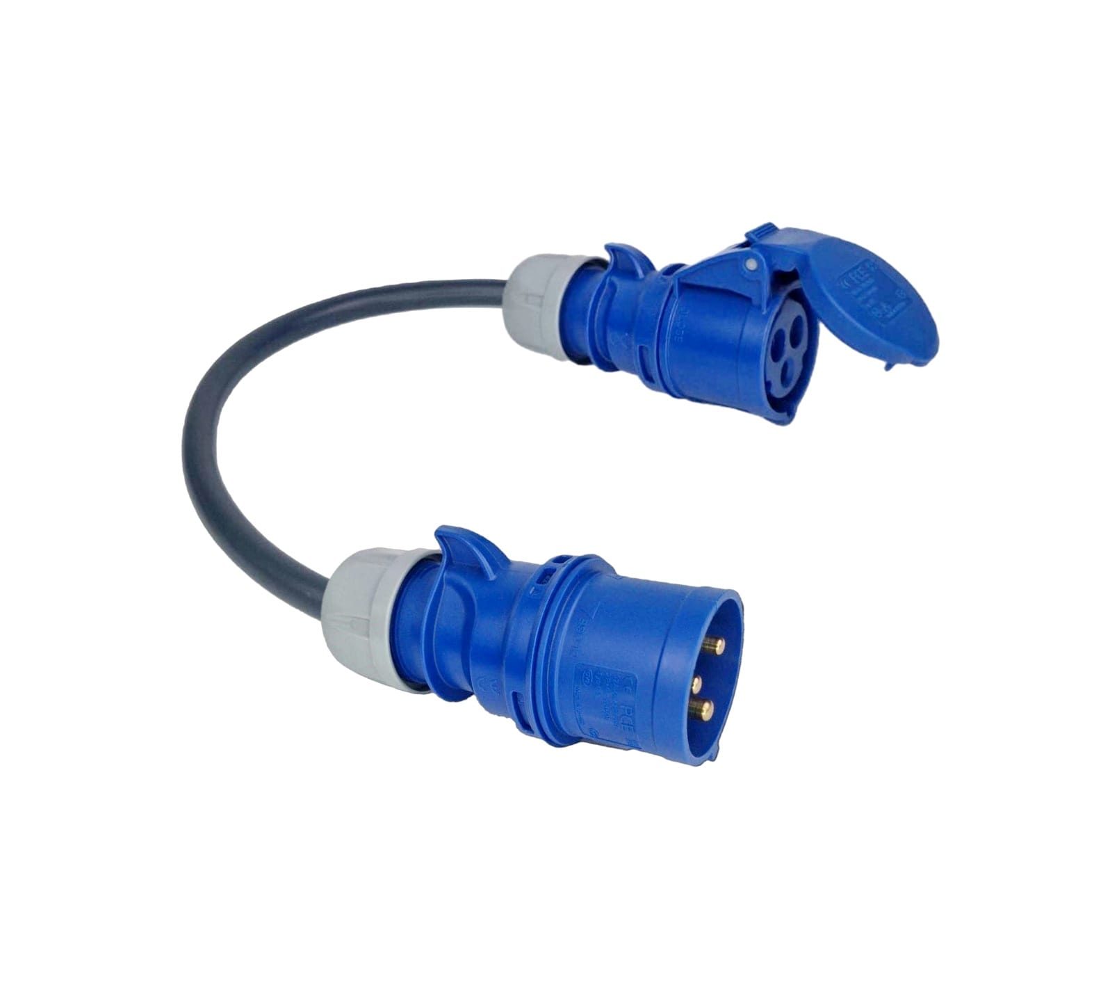 ADAPTADOR CEE 16A MONOFÁSICO – (3.7KW) FEMÊA – CEE 32A MONOFÁSICO – (7.4KW) MACHO