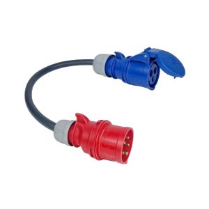 ADAPTADOR CEE 16A MONOFÁSICO – (3.7KW) FEMÊA – CEE 16A TRIFÁSICO – (11KW) MACHO